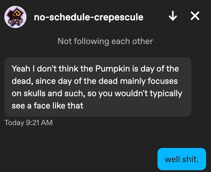 Private message chat on Tumblr.